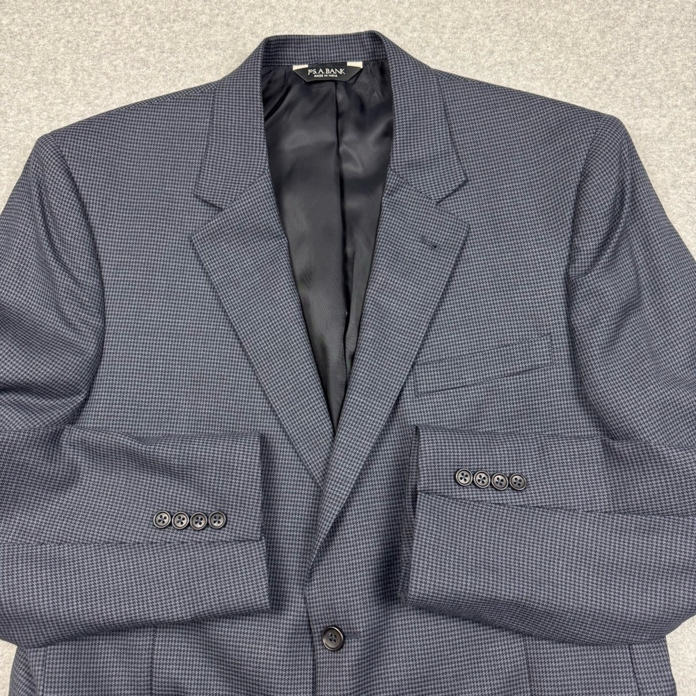 Jos. A. Bank Navy Houndstooth Blazer‎ Jacket Sport Coat 10% Wool Mens 44L